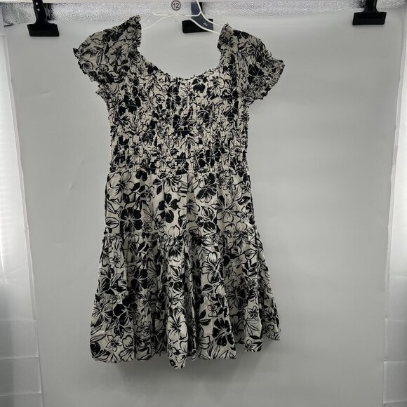 American Eagle Women's Tiered A-Line Smocked Floral Dress Black/White Size Small - Picture 7 of 9